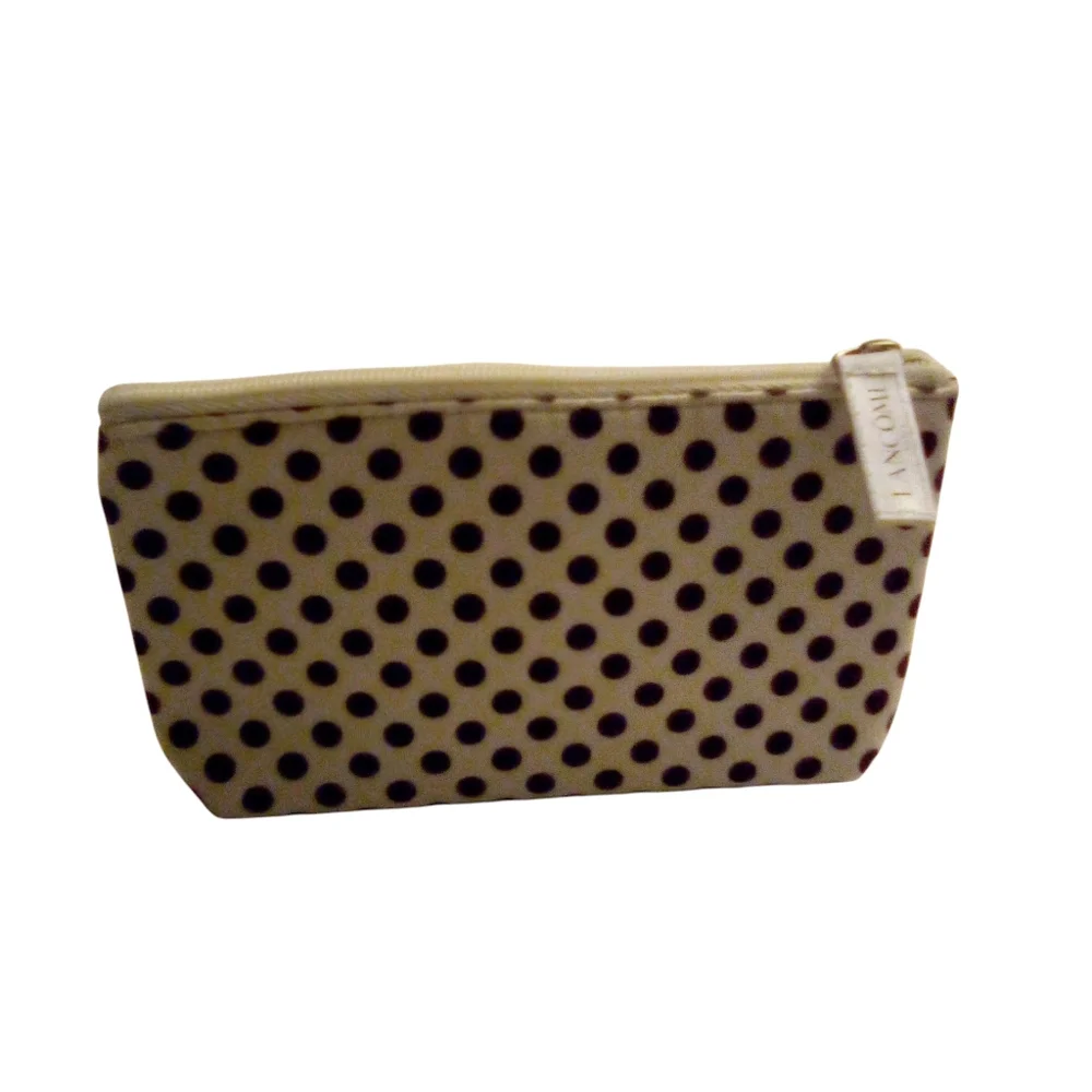 Lancome Paris Cosmetic Pouch Zipper Closure White With Black Polka Dots